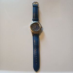 Vincelli Men's Japan Quartz Movt Watch Blue Buckle Band Silver Tone Round Face